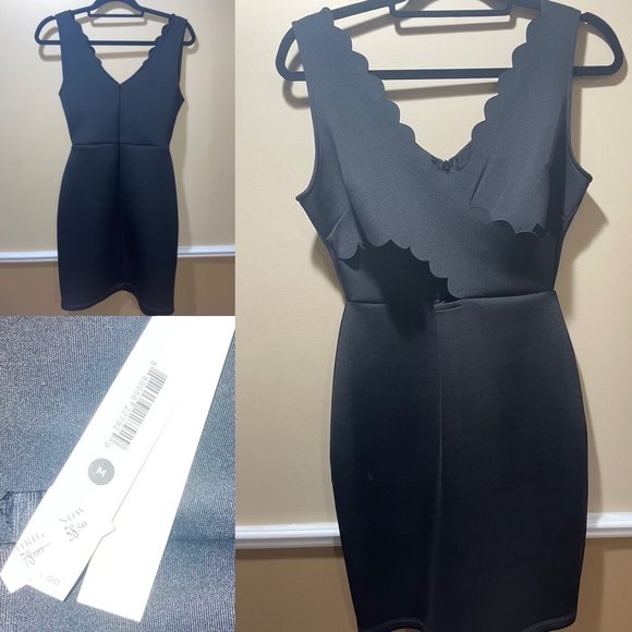 V-Neck Cut-out Black Small Aqua Dress - Picture 1 of 3